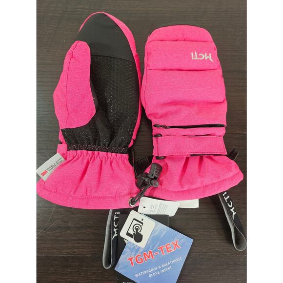 MCTi Women's Ski Mittens Waterproof Insulated Hidden Zipper Pink Black Size M - Picture 2 of 5